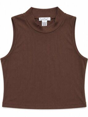 Brown Ribbed Mock Neck Sleeveless Crop Top | Love Streak | Size Large